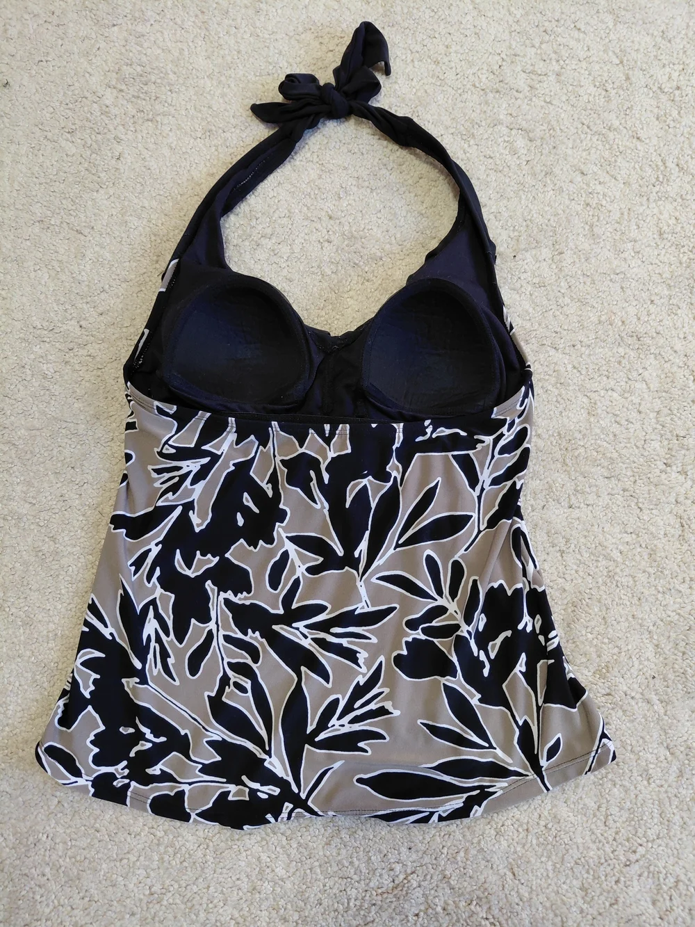Ruffled V-Neck Floral Print Women's Swim Tank Top - Black & Taupe